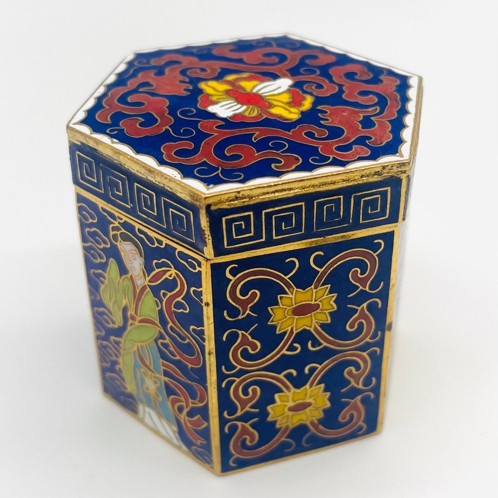 Peking Jewelry Cloisonne Enamel 7-Piece Puzzle Trinket Box Set Blue Floral - Picture 11 of 17